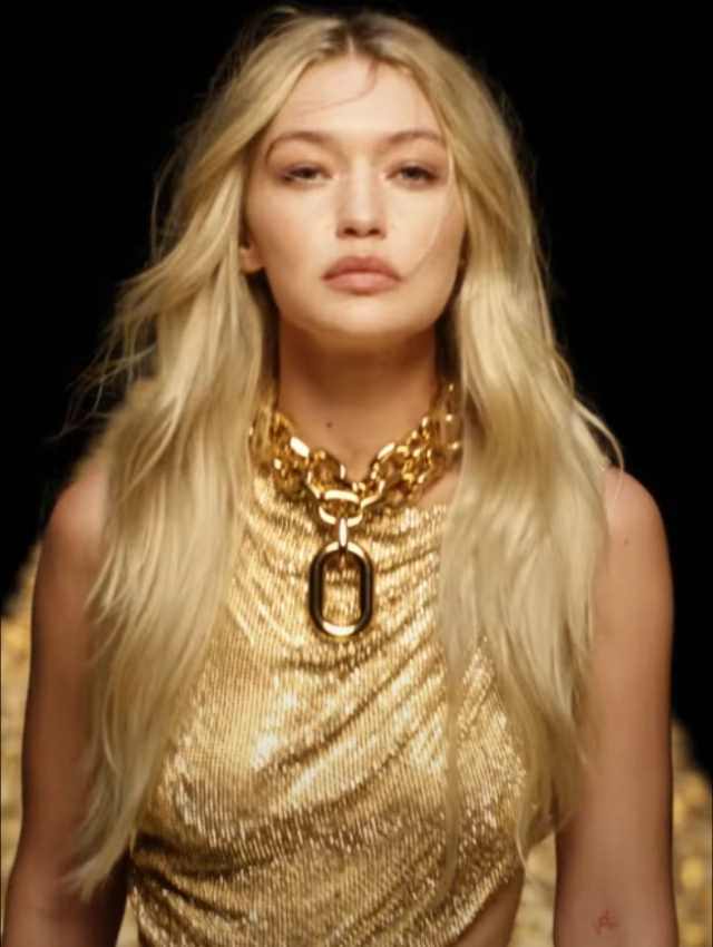 Gigi Hadid in Million Gold For Her Fragrance Campaign — Fierce Fashion Icon Owning the Golden Catwalk